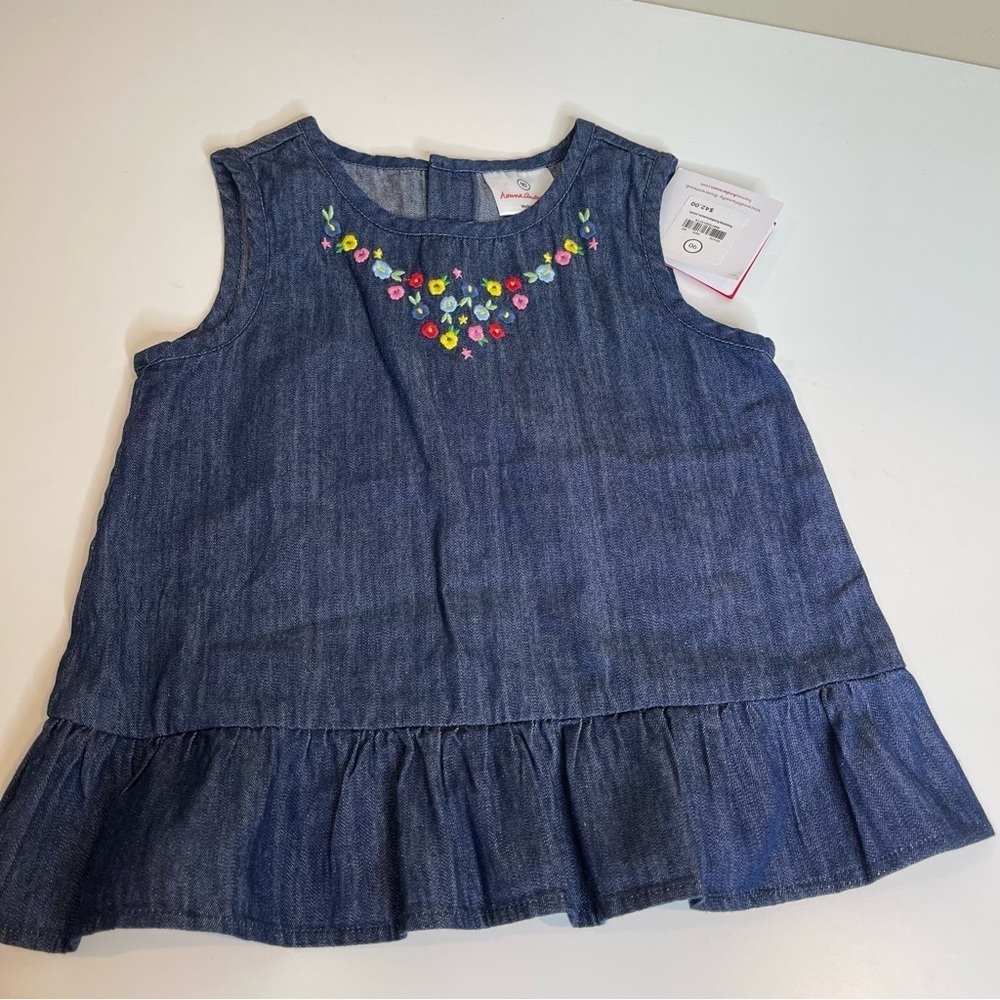 Hanna Andersson Denim Embroidered Peplum Top